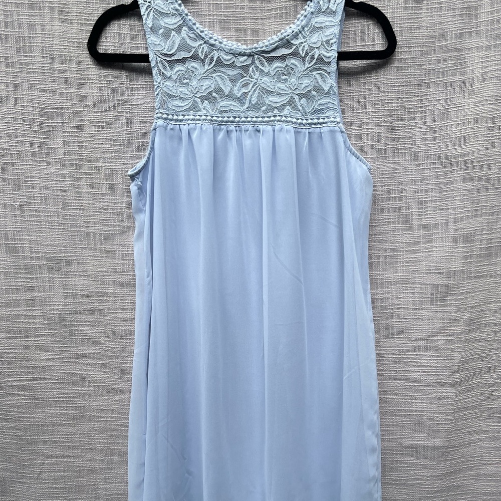 Blue sleeveless dress, flowy summer dress
